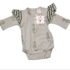 Kate Quinn | Long Sleeve Organic Cotton Onesie Seahorses and Ruffles 0-3M